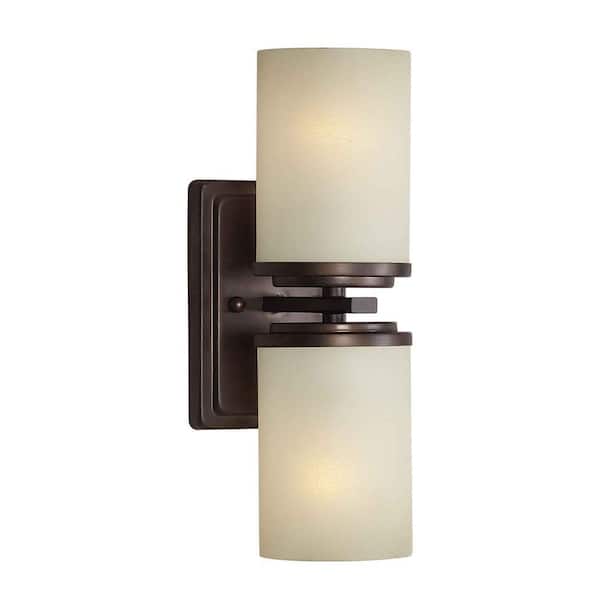 Forte Lighting Liam 2-Light Antique Bronze Sconce with Umber Linen Glass