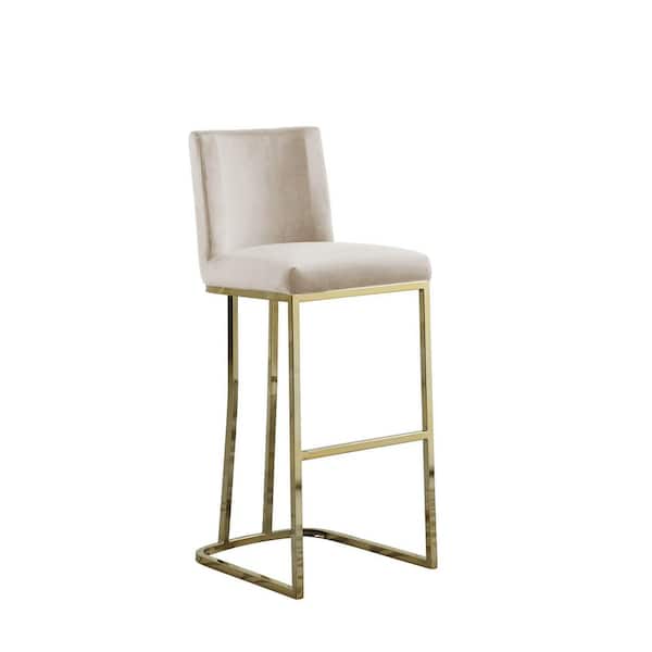 Cream Velvet Low Back Bar Stool Chair, Cream Bar Stools With Gold Legs