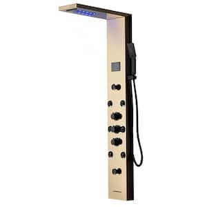 8-Jet Rainfall Shower Panel System with Rainfall Waterfall Shower Head, Shower Wand and LED Light in Black Gold