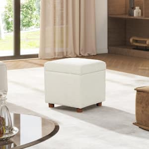 Jacob 18 in. Fabric Storage Cube Ottoman in Ivory White