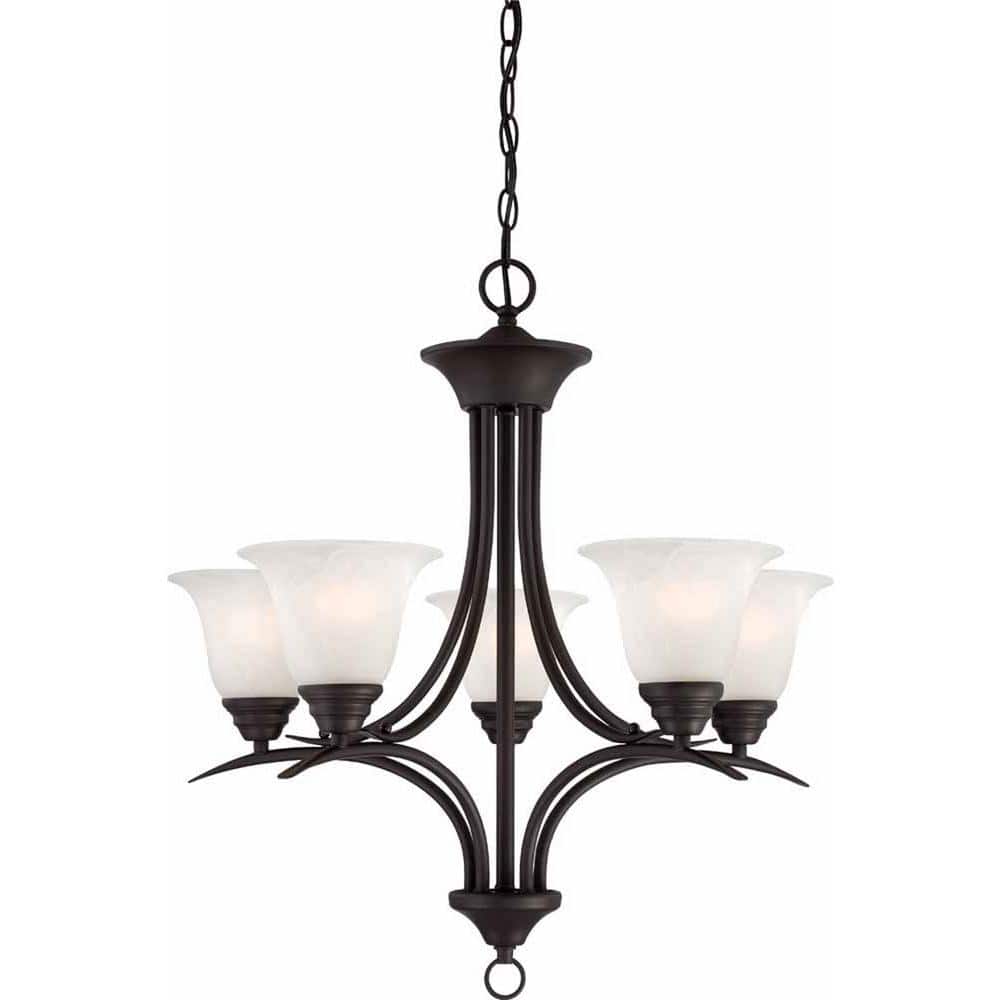Trinidad Mini Antique Bronze Chandelier with Alabaster Glass Shades