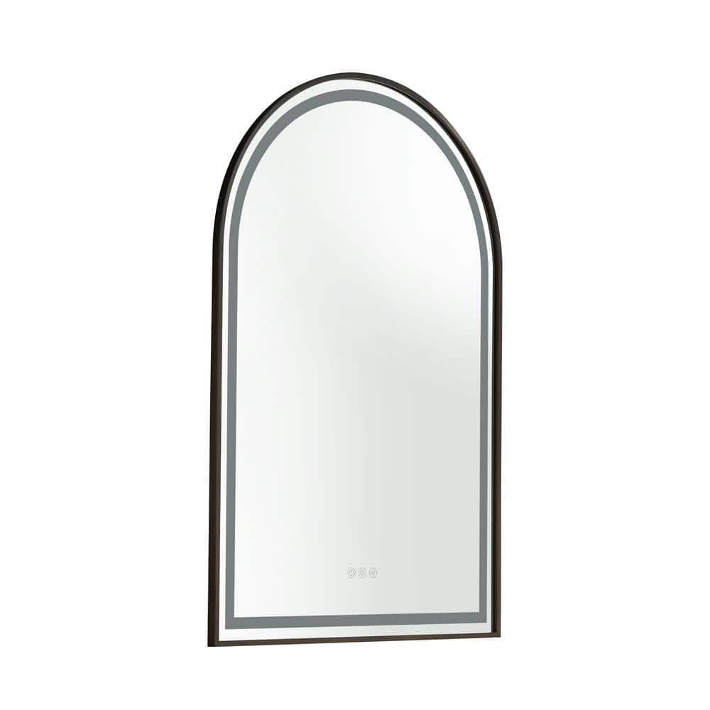 26 in. W x 38.7 in. H Oversized Arched Framed Wall-Mounted Bathroom Vanity Mirror in Bronze