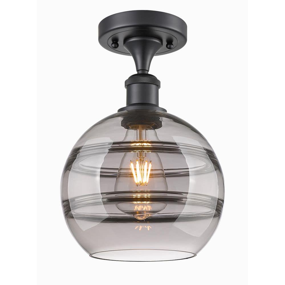 Rochester 8 in. 1-Light Matte Black Industrial Semi-Flush Mount with Smoked Glass Shade price history on PriceWatchPro