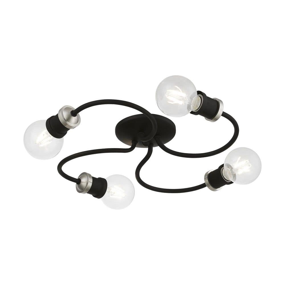 Black and Brushed Nickel 4-Light Flush Mount Ceiling Fixture
