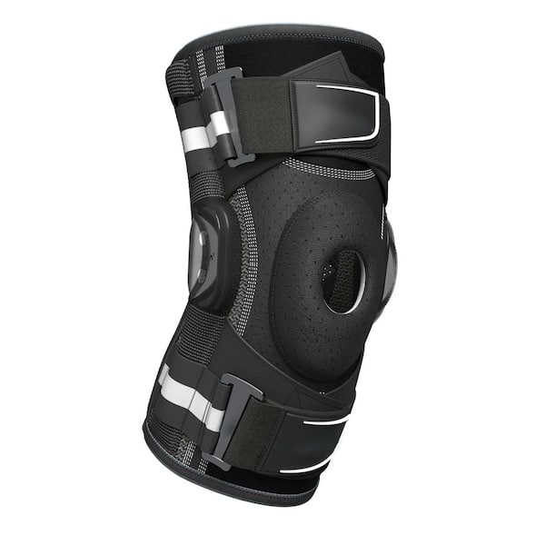 Professional Hinged Knee Brace X-Strap, 1X-Plus Size Medical Knee Support in Black