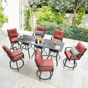 9-Piece Metal Outdoor Dining Set with Red Cushions