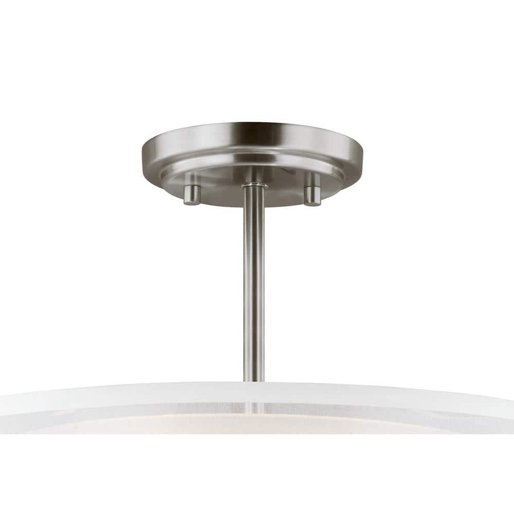 Brushed Nickel 12" Satin Etched Glass Drum Semi-Flush Mount