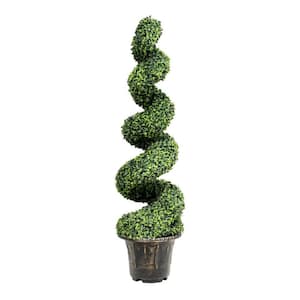 4 ft. Green Artificial Boxwood Spiral Green Leaves Tree in Pot, Faux Plants