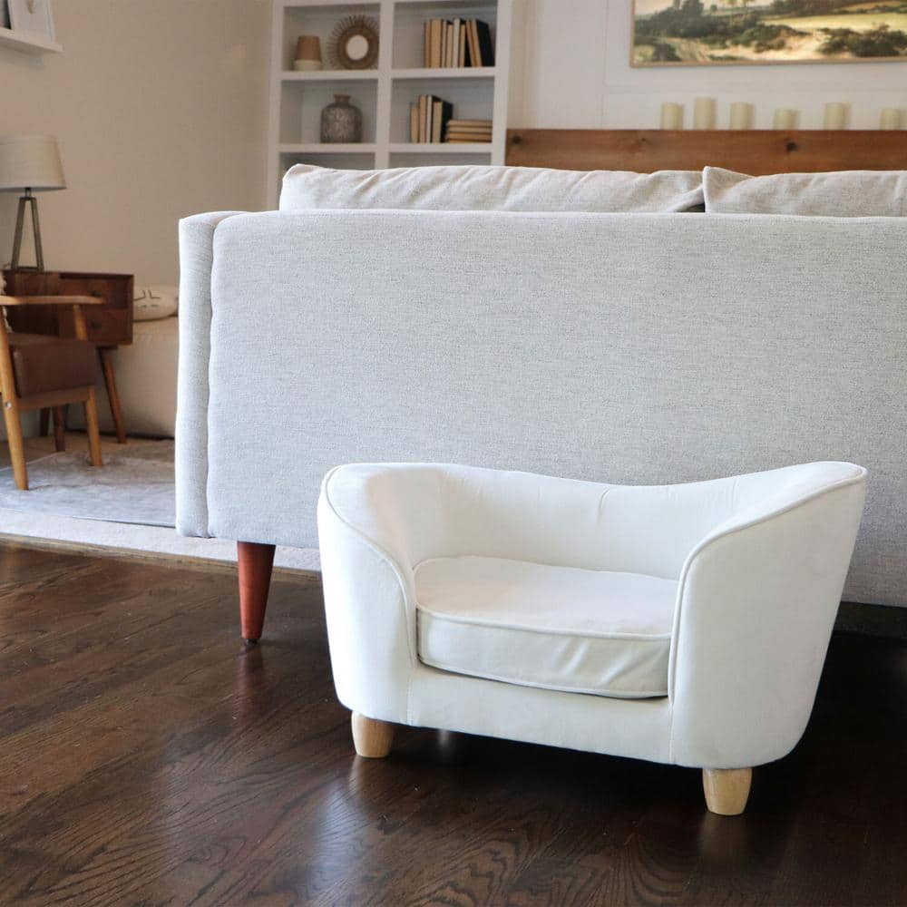 Cream Faux-Velvet Elevated Pet Sofa for Small Pets