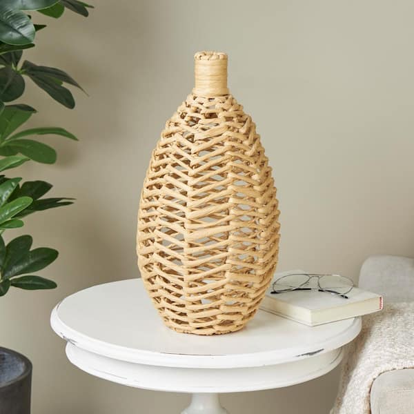 Litton Lane 17 in. Brown Handmade Woven Jute Rope Decorative Vase with Chevron Pattern