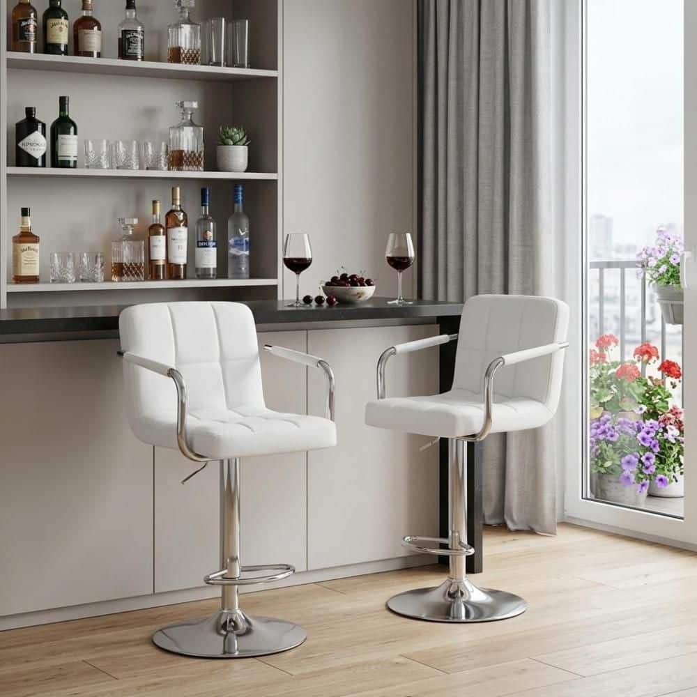 24.02 in. H Silver High Back Metal Bar Stool with Upholstery Seat Set of 2 price history on PriceWatchPro