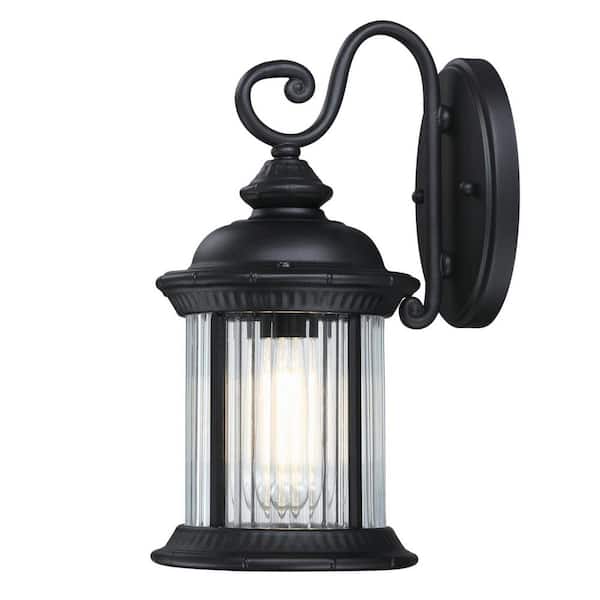 Westinghouse New Haven 1-Light Textured Black Outdoor Wall Mount Lantern with Clear Ribbed Glass