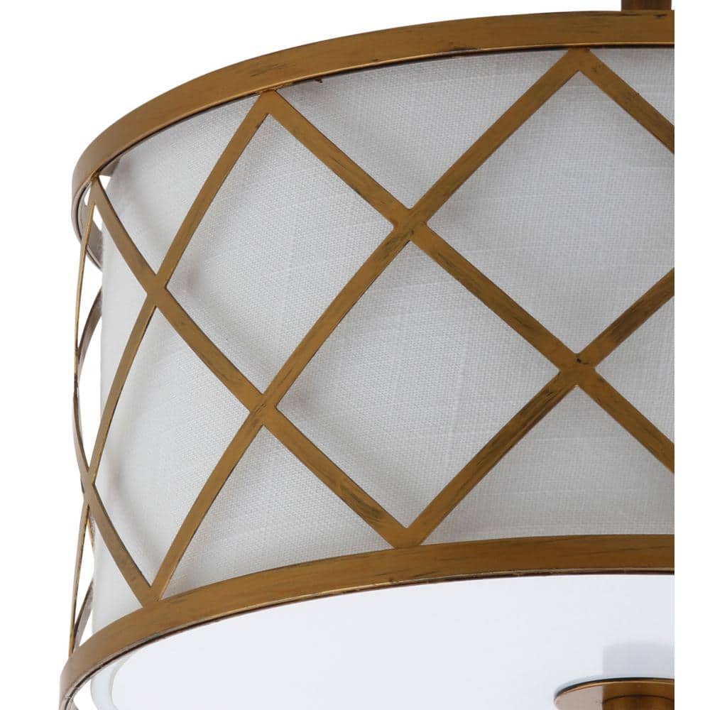 Transitional Elegance 13.25" Gold Metal LED Flush Mount with White Linen Shade