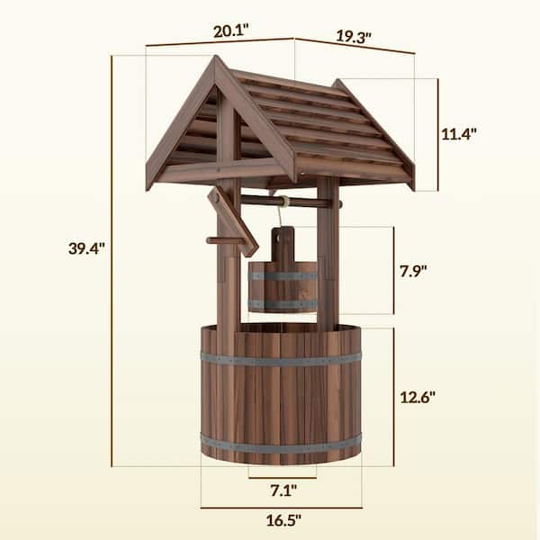 Outsunny - Wishing Well for Outside, Wood Wishing Well Planter with Hanging Bucket, Decorative Planter, Carbonized