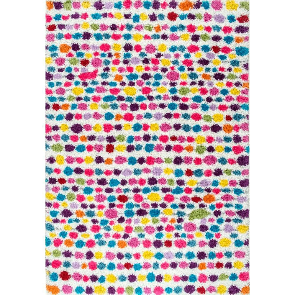 Sunny Spots Multicolor Shag Rug for Kids, 40" Round Synthetic