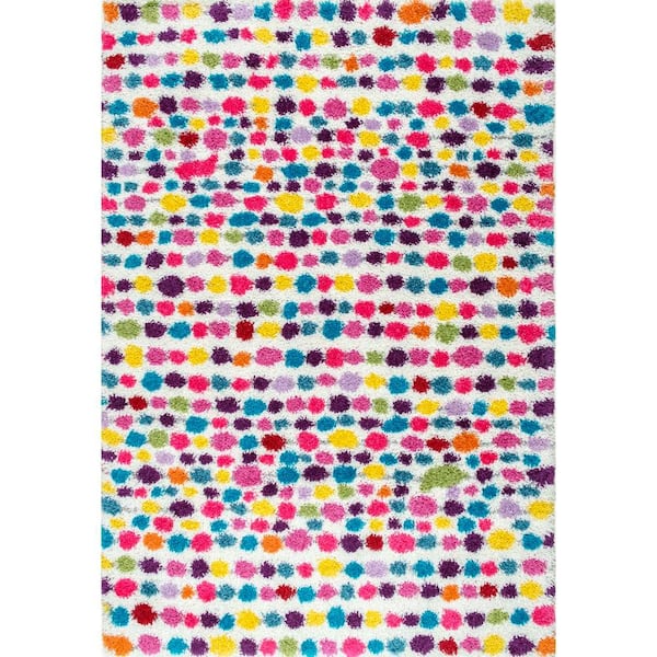 Allard Striped Polka Dot Shag Multi 5 ft. x 8 ft. Area Rug