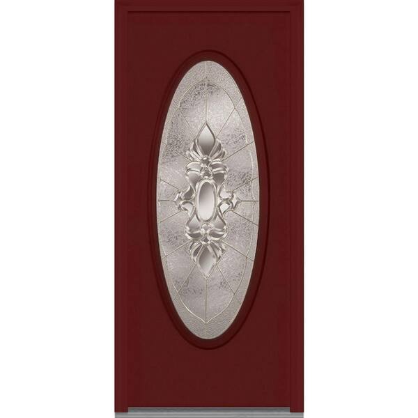 MMI Door 36 in. x 80 in. Heirloom Master Left-Hand Oval Lite Decorative Classic Painted Fiberglass Smooth Prehung Front Door