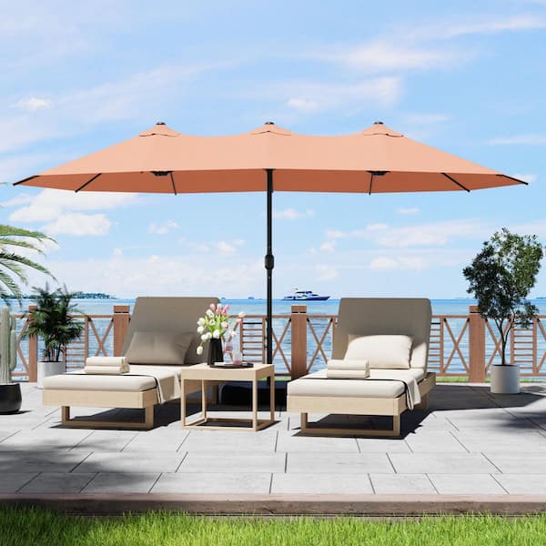 15 ft. x 8.7 ft. Market Double-Sided Patio Umbrella Steel Frame Garden Extra-Large Waterproof Twin Umbrella in Pink