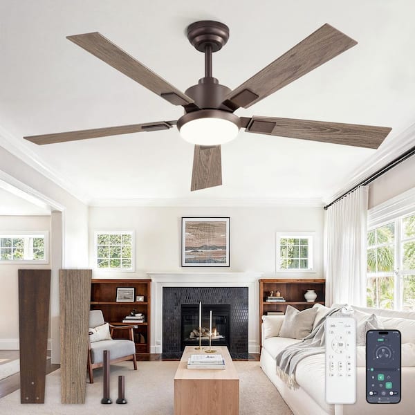 52 in. Indoor Oil Bronze Dimmable 6-Speed Quiet Downrod Mount Modern Standard Ceiling Fan with Lights Remote