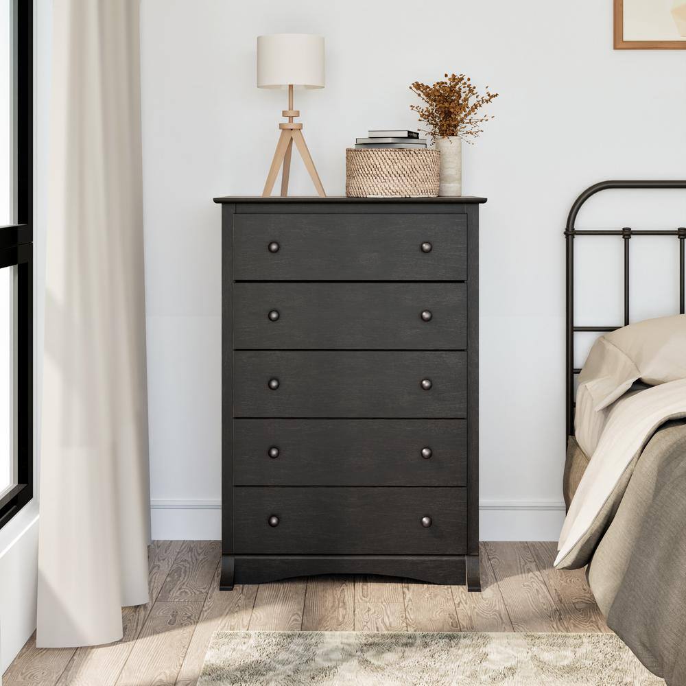 Washed Black 5-Drawer Vertical Chest