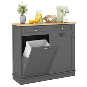 Gray MDF 39.5 in. Wooden Kitchen Sideboard Trash Cabinet Tilt Out Bin Holder with Drawer and Storage Shelf