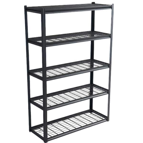 Tileon 5 Tier Heavy Duty Metal Storage Shelve with Adjustable Shelf, Storage Shelve for Basements, Garages and Kitchen-Black