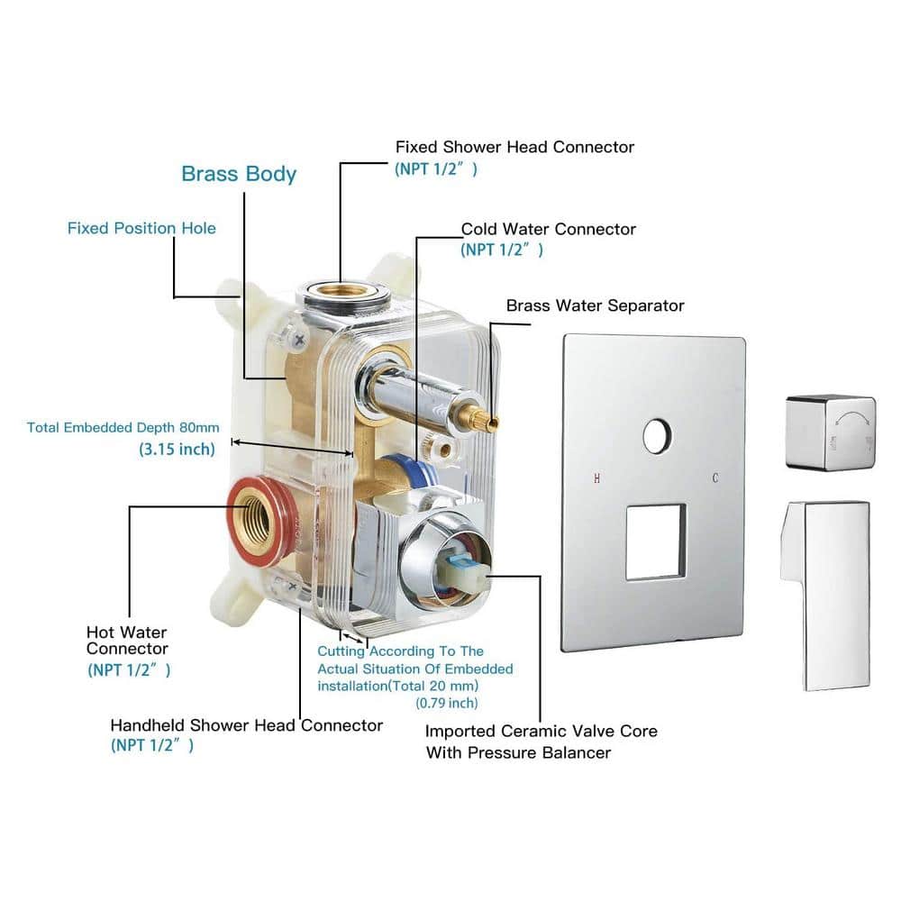 16-Inch Chrome Square Wall Mounted Rain Shower System