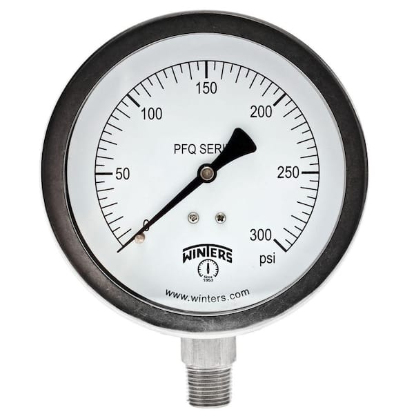 Winters Instruments PFQ Series 4 in. Stainless Steel Liquid Filled Case Pressure Gauge with 1/4 in. NPT LM and Range of 0-300 psi