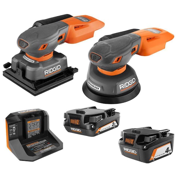 RIDGID 18V Subcompact Brushless Sander 2-Tool Kit with 18V 4.0 Ah and 2.0 Ah Batteries