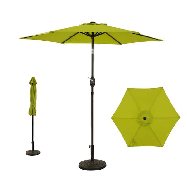 BANSA ROSE 7.5 ft. Outdoor Steel Patio Market Umbrellas with Push Button Tilt and Crank, 6 Ribs in Light Green, Base Not Included