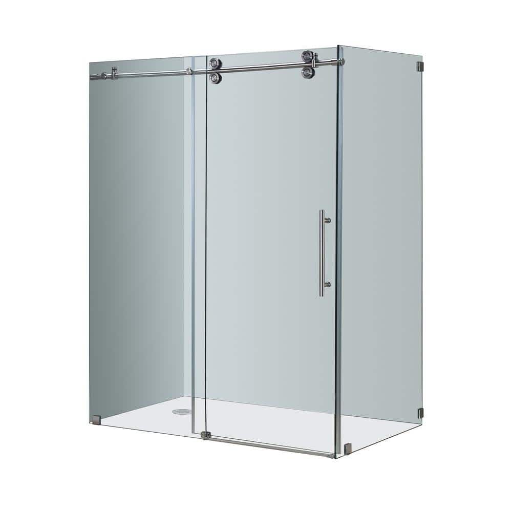 Langham 60" x 75" Frameless Stainless Steel Shower Door with Clear Glass