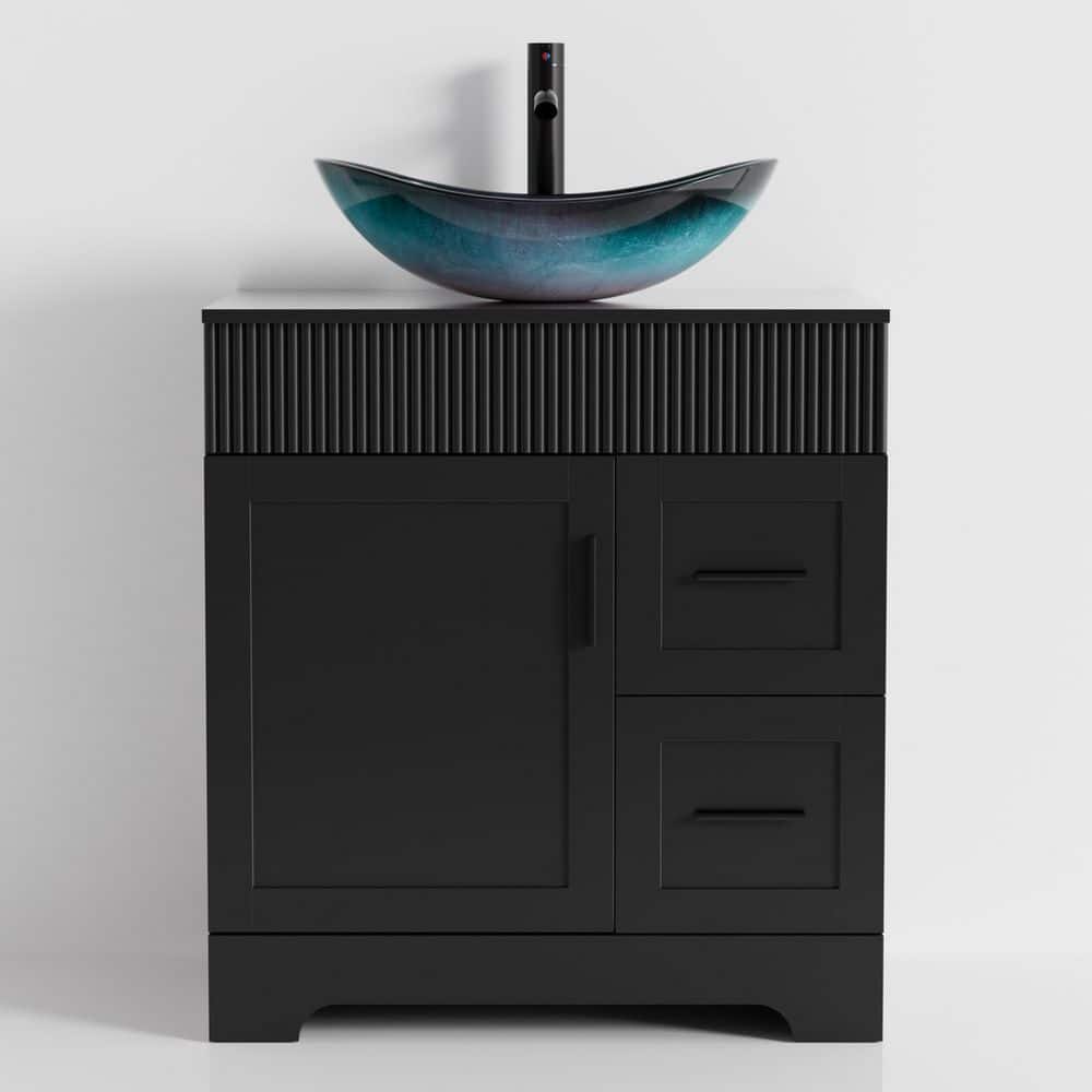 30 in. W x 20 in. D x 32 in. H Single Sink Black Bath Vanity with Turquoise Oval Glass Vessel Sink Top price history on PriceWatchPro