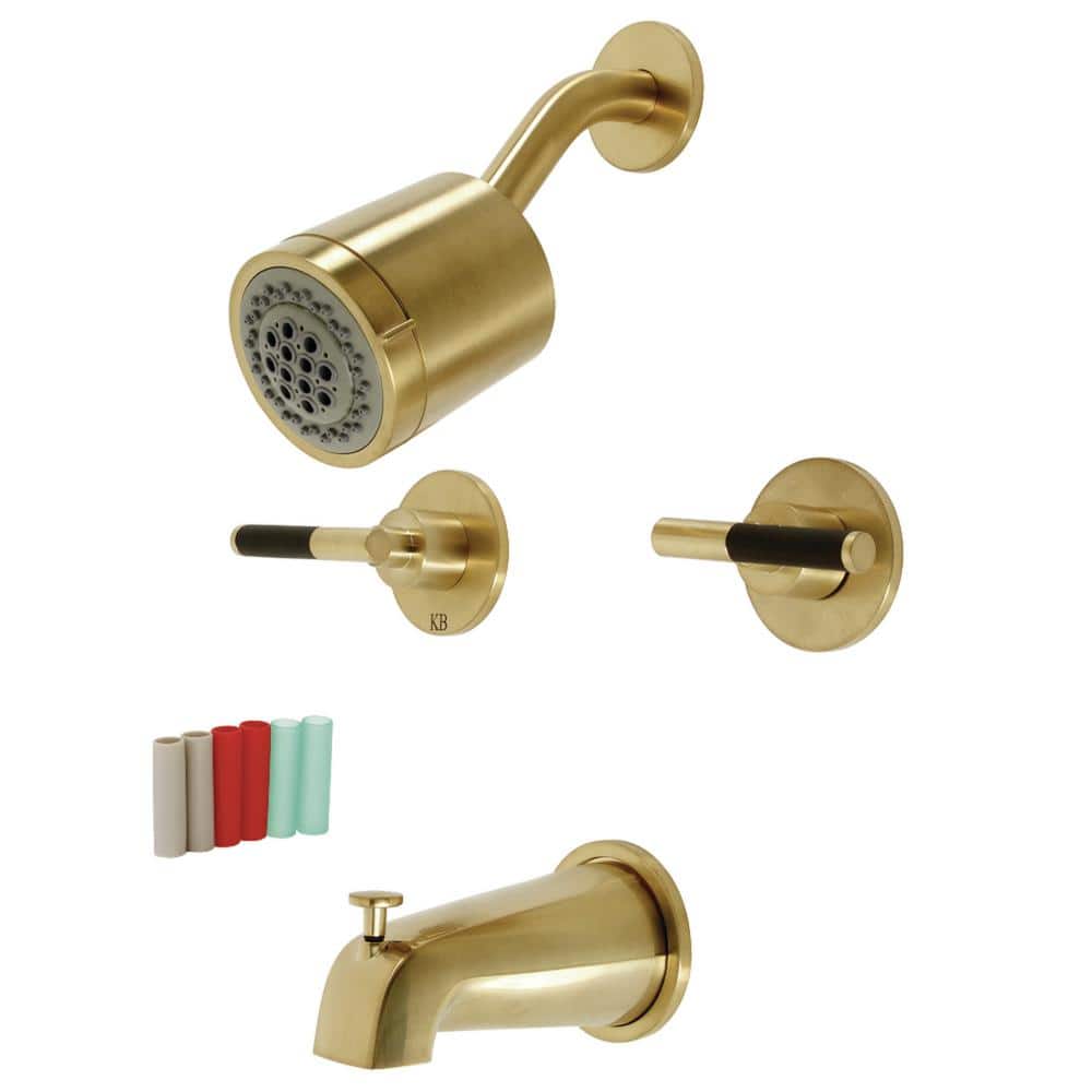 Brushed Brass Multi-Head Wall Mounted Tub and Shower Faucet