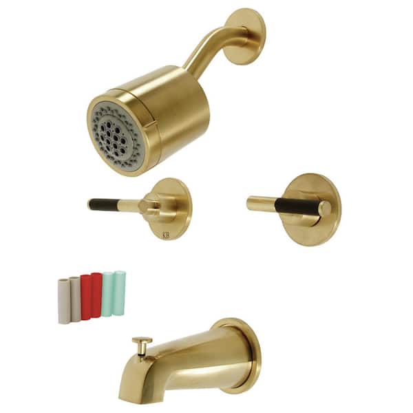 Kingston Brass Kaiser Double Handle 2-Spray Tub and Shower Faucet 2 GPM in. Brushed Brass (Valve Included)