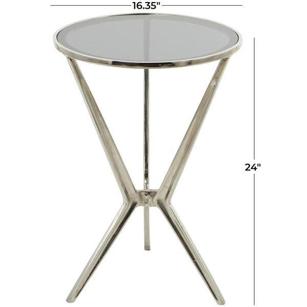 16 in. Silver Hourglass Shaped Stand Large Round Glass End Accent Table with Clear Glass Top