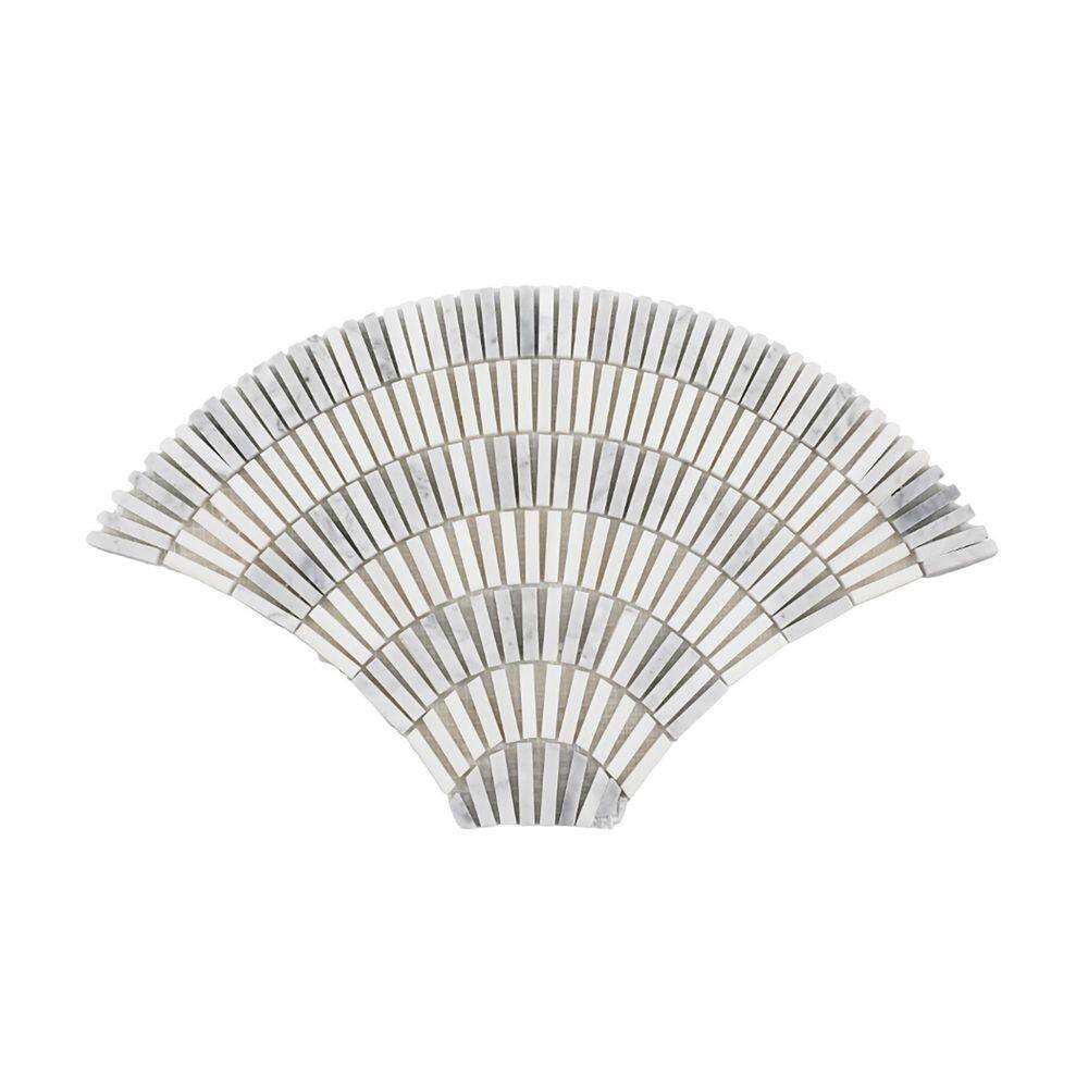 White Carrara 8.78 in. x 8.94 in. Fan Pattern Honed Marble Floor and Wall Mosaic Tile Sample price history on PriceWatchPro