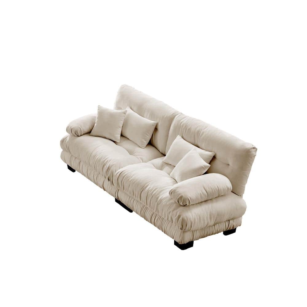 Cloud Couch 72 in. Wide Round Bolster Arm Chenille 2-Seat Sofa with Lumbar & Throw Pillows in Light Coffee price history on PriceWatchPro