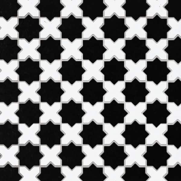 Metro 2 in. Star Matte Black with White Cross 12 in. x 12 in. Porcelain Floor and Wall Mosaic Tile (10.0 sq. ft. /Case)