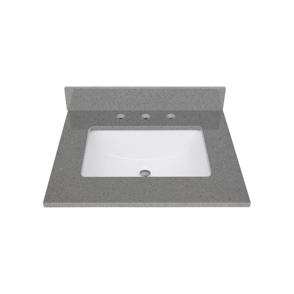 25'' Matte Gray Quartz Single Bathroom Vanity Top with Sink