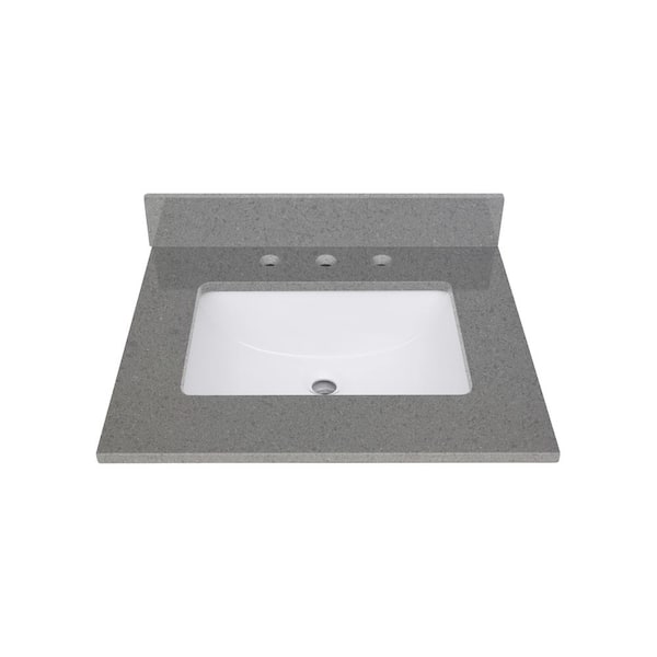 25 in. W x 22 in. D Quartz White Rectangular Single Sink Bathroom Vanity Top in Contrail Matte