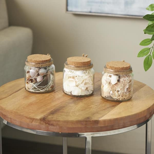 Litton Lane Clear Glass Orbs and Vase Filler with Various Cream and Brown Seashells and Jute Rope Accents (3-Pack)