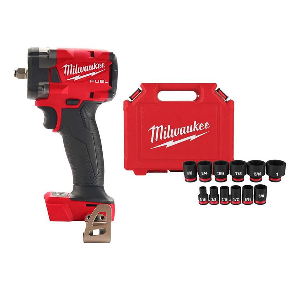 Milwaukee M18 FUEL GEN-3 18V Lithium-Ion Brushless Cordless 3/8 in. Compact  Impact Wrench with Impact Socket Set (12-Piece) 2854-20-49-66-7005 - The