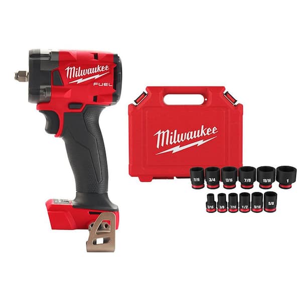 Milwaukee M18 FUEL GEN-3 18V Lithium-Ion Brushless Cordless 3/8 in. Compact  Impact Wrench with Impact Socket Set (12-Piece) 2854-20-49-66-7005 - The  Home Depot