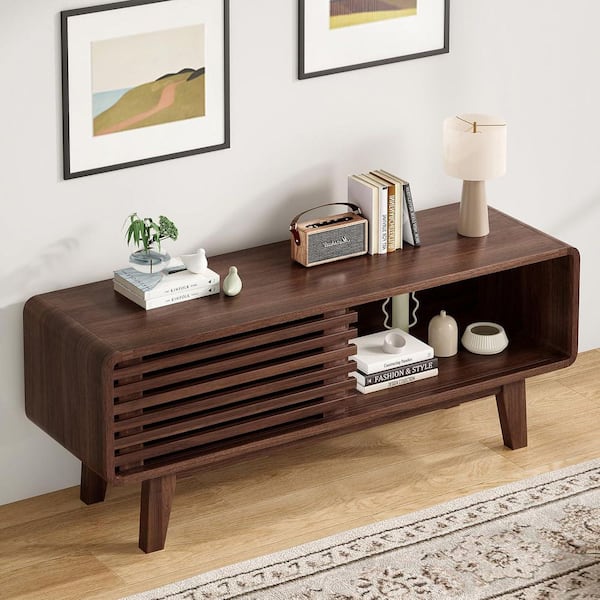Wood TV Stand for Up to 59 in. TVs Entertainment Center with Storage in Brown