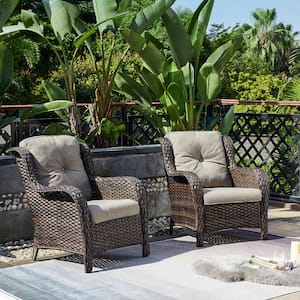 Carolina Wicker Outdoor Lounge Chair with Gray Cushion 2-Pack