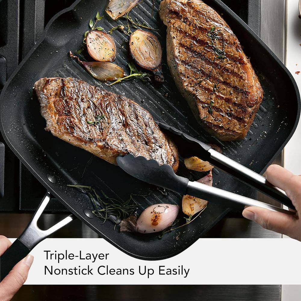 11.25 in. Onyx Black Hard Anodized Aluminum Nonstick Square Grill Pan