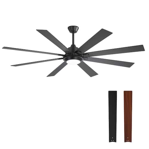 Vargas 72 in. (6 ft.) Indoor Black Large Ceiling Fan with Integrated LED Light with Remote Control and Downrod Included Lighting