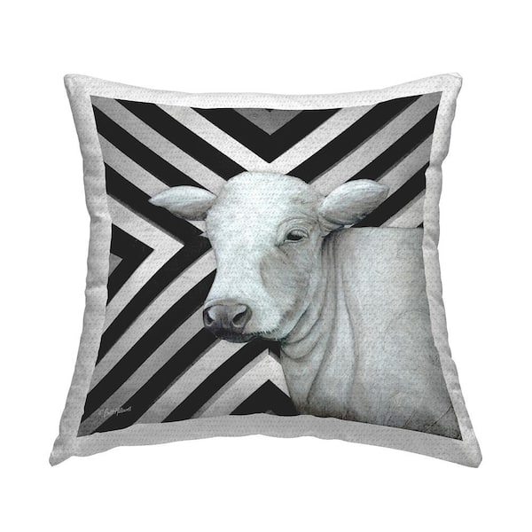 Stupell Industries Bold Striped Cattle Portrait Black Square Outdoor Throw Pillow