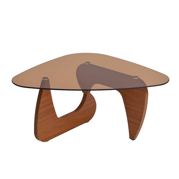 Marley Modern 35.82 in. Brown Triangle Glass Farmhouse Coffee Table with Sturdy Wood Base