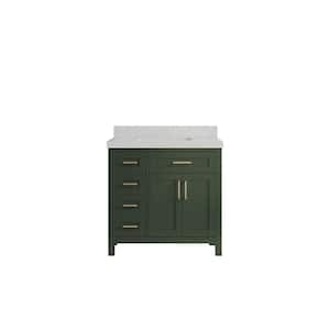 Cambridge 36 in. W x 22 in. D x 36 in. H Center Sink Bath Vanityin Pewter Green with 2 in Carrara Quartz Top